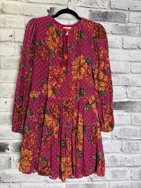Anthropologie Farm Rio Macaw Crosstitch Embroidered Tunic Dress
